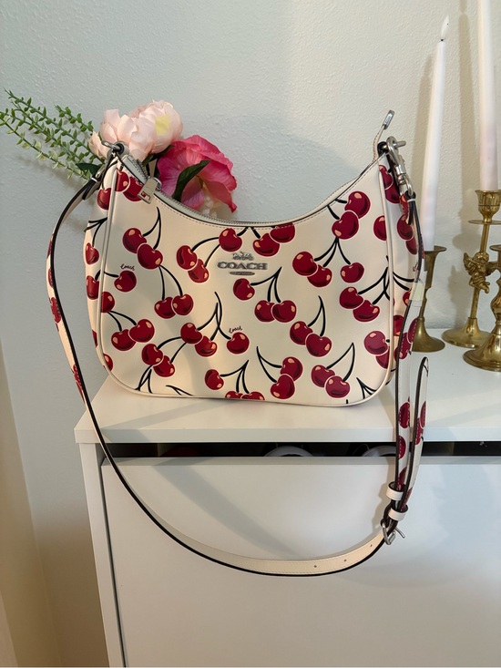 Coach Handbags - Coach Cherry Print Teri Hobo Crescent Shoulder Bag in Cream and Red NWOT